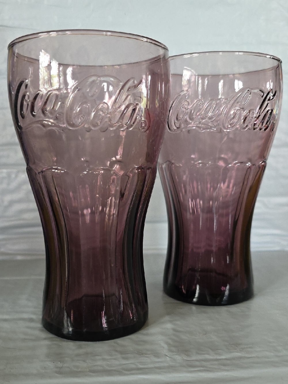 Coca-Cola Amethyst Glass (Set Of 2) Vintage Trademark Glasses Like New